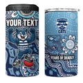 Personalized Geelong Cats Football Mascot 4 in 1 Can Cooler Tumbler Aboriginal Dot Art Style Vibrant Indigenous Pattern Design