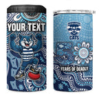 Personalized Geelong Cats Football Mascot 4 in 1 Can Cooler Tumbler Aboriginal Dot Art Style Vibrant Indigenous Pattern Design