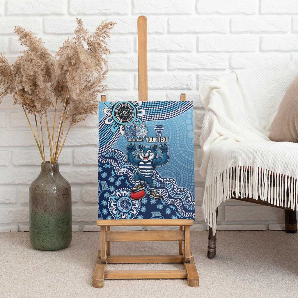 Personalized Geelong Cats Football Mascot Canvas Wall Art Aboriginal Dot Art Style Vibrant Indigenous Pattern Design