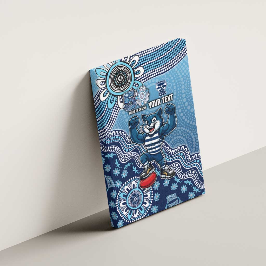Personalized Geelong Cats Football Mascot Canvas Wall Art Aboriginal Dot Art Style Vibrant Indigenous Pattern Design