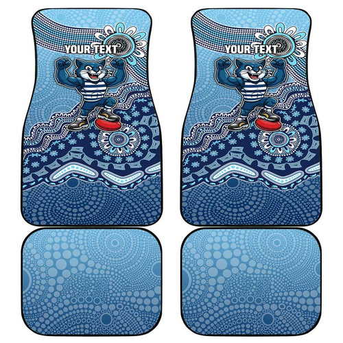 Personalized Geelong Cats Football Mascot Car Mats Aboriginal Dot Art Style Vibrant Indigenous Pattern Design