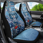 Personalized Geelong Cats Football Mascot Car Seat Cover Aboriginal Dot Art Style Vibrant Indigenous Pattern Design