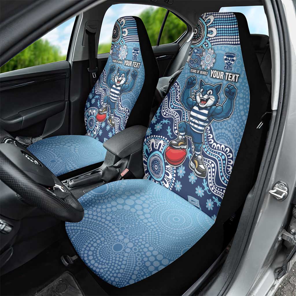 Personalized Geelong Cats Football Mascot Car Seat Cover Aboriginal Dot Art Style Vibrant Indigenous Pattern Design