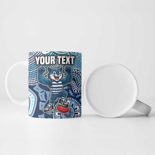 Personalized Geelong Cats Football Mascot Ceramic Mug Aboriginal Dot Art Style Vibrant Indigenous Pattern Design