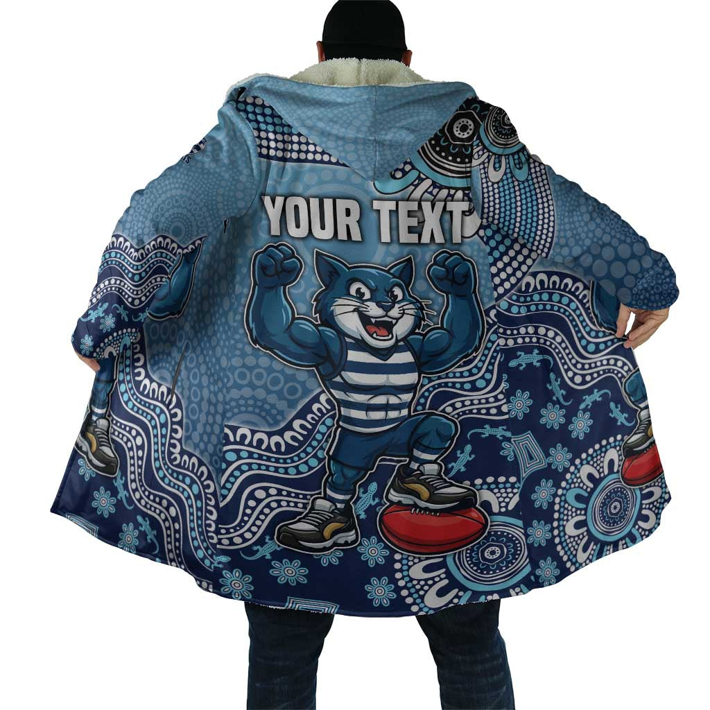 Personalized Geelong Cats Football Mascot Cloak Aboriginal Dot Art Style Vibrant Indigenous Pattern Design