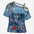 Personalized Geelong Cats Football Mascot Cross Shoulder Shirt Aboriginal Dot Art Style Vibrant Indigenous Pattern Design
