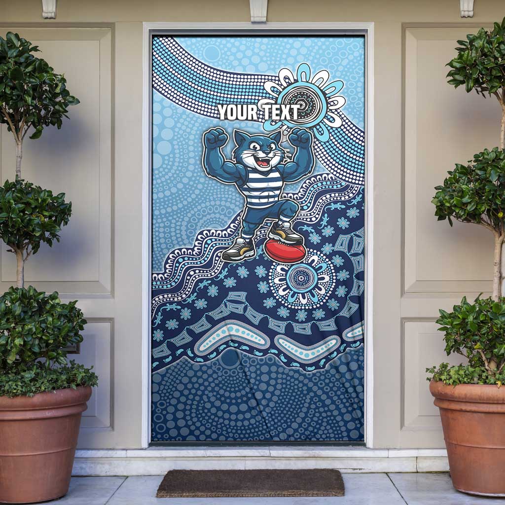 Personalized Geelong Cats Football Mascot Door Cover Aboriginal Dot Art Style Vibrant Indigenous Pattern Design