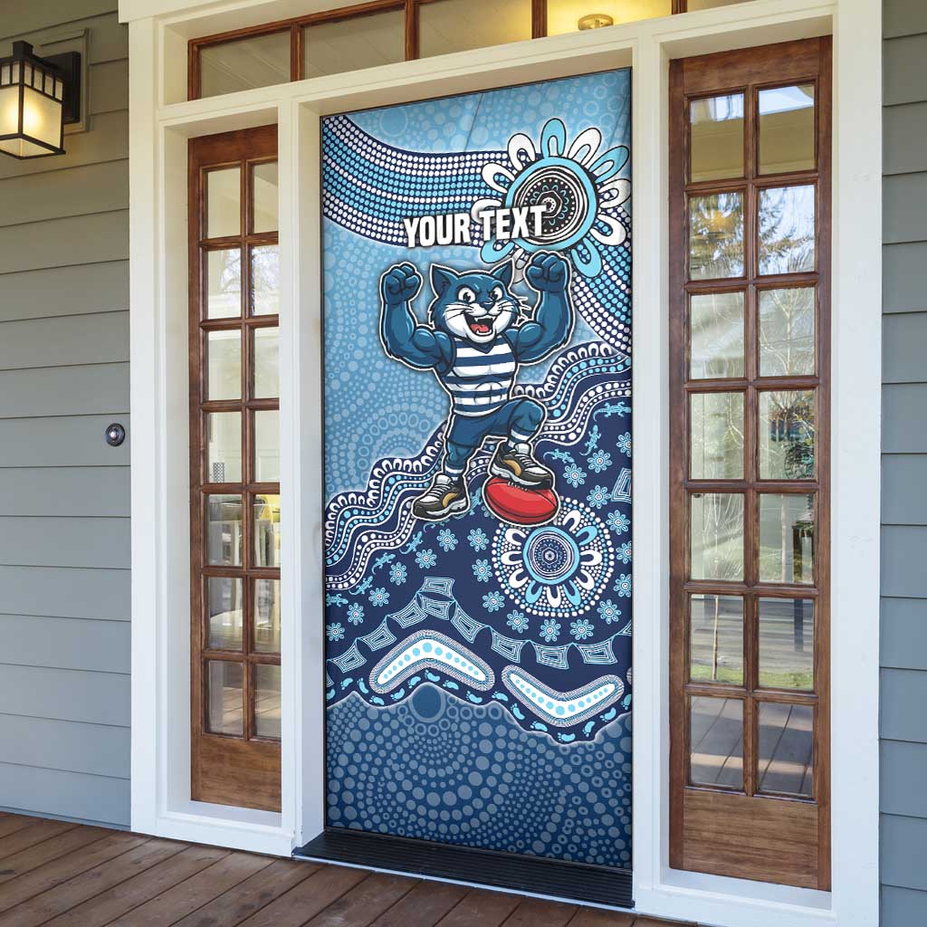 Personalized Geelong Cats Football Mascot Door Cover Aboriginal Dot Art Style Vibrant Indigenous Pattern Design