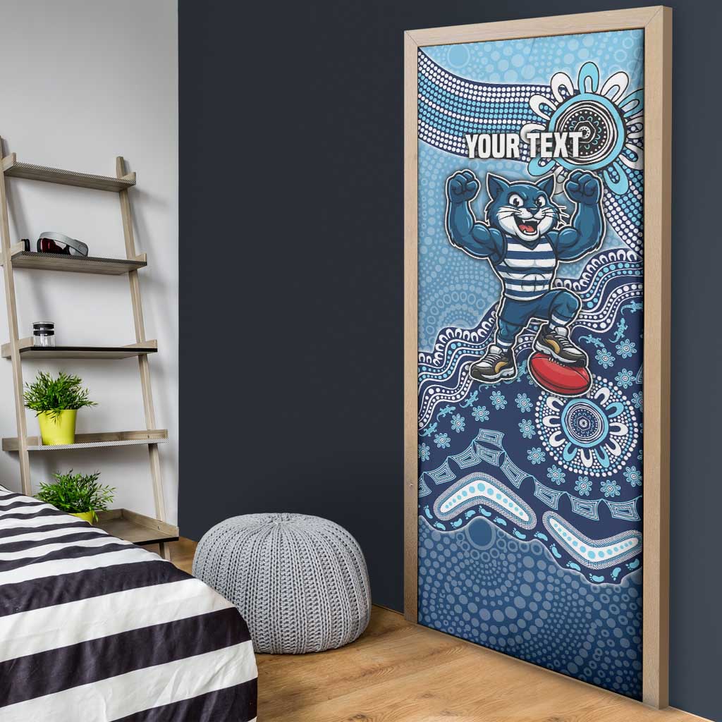 Personalized Geelong Cats Football Mascot Door Cover Aboriginal Dot Art Style Vibrant Indigenous Pattern Design