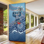 Personalized Geelong Cats Football Mascot Door Cover Aboriginal Dot Art Style Vibrant Indigenous Pattern Design