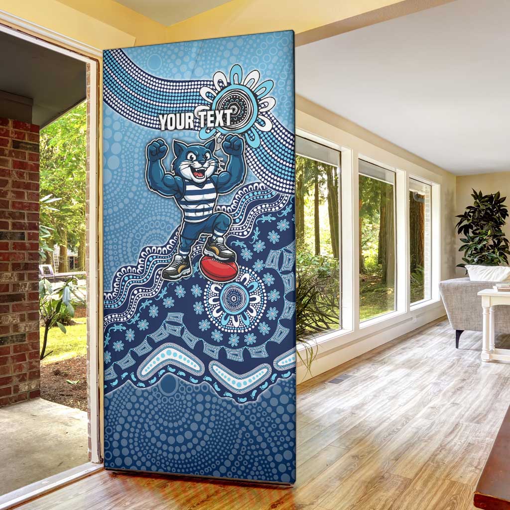Personalized Geelong Cats Football Mascot Door Cover Aboriginal Dot Art Style Vibrant Indigenous Pattern Design
