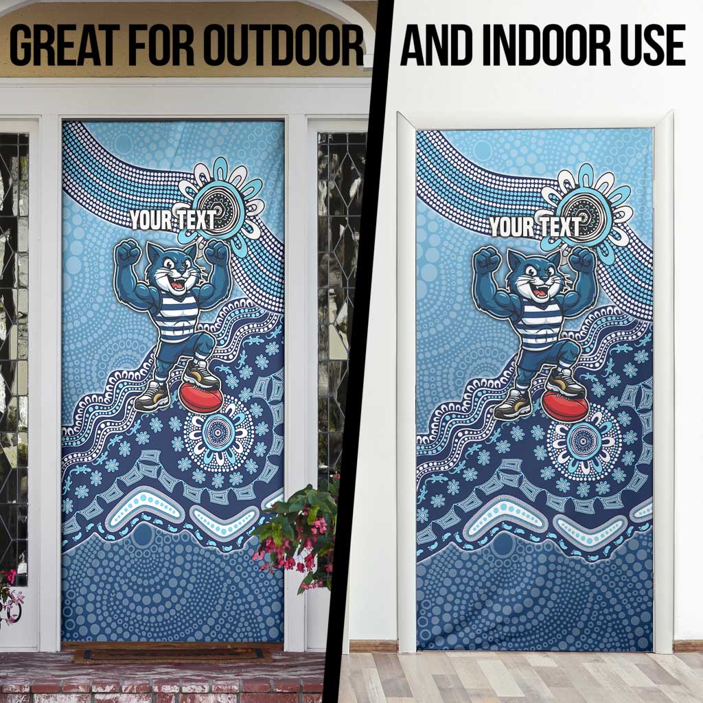 Personalized Geelong Cats Football Mascot Door Cover Aboriginal Dot Art Style Vibrant Indigenous Pattern Design