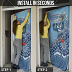 Personalized Geelong Cats Football Mascot Door Cover Aboriginal Dot Art Style Vibrant Indigenous Pattern Design