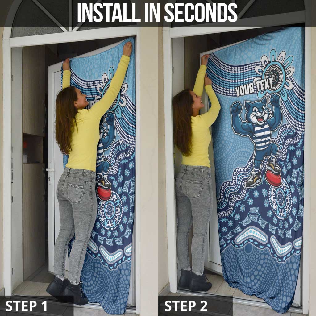 Personalized Geelong Cats Football Mascot Door Cover Aboriginal Dot Art Style Vibrant Indigenous Pattern Design