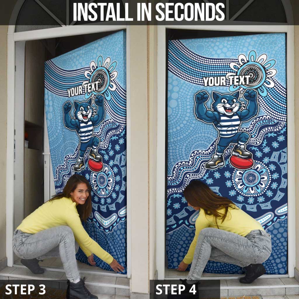 Personalized Geelong Cats Football Mascot Door Cover Aboriginal Dot Art Style Vibrant Indigenous Pattern Design