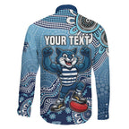 Personalized Geelong Cats Football Mascot Family Matching Short Sleeve Bodycon Dress and Hawaiian Shirt Aboriginal Dot Art Style Vibrant Indigenous Pattern Design