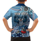 Personalized Geelong Cats Football Mascot Family Matching Summer Maxi Dress and Hawaiian Shirt Aboriginal Dot Art Style Vibrant Indigenous Pattern Design