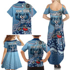 Personalized Geelong Cats Football Mascot Family Matching Summer Maxi Dress and Hawaiian Shirt Aboriginal Dot Art Style Vibrant Indigenous Pattern Design