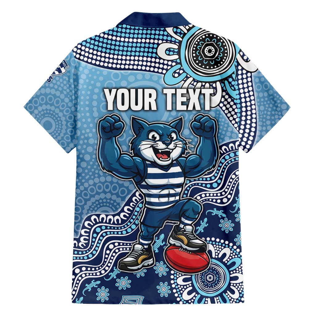 Personalized Geelong Cats Football Mascot Family Matching Summer Maxi Dress and Hawaiian Shirt Aboriginal Dot Art Style Vibrant Indigenous Pattern Design
