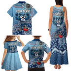 Personalized Geelong Cats Football Mascot Family Matching Tank Maxi Dress and Hawaiian Shirt Aboriginal Dot Art Style Vibrant Indigenous Pattern Design