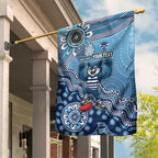 Personalized Geelong Cats Football Mascot Garden Flag Aboriginal Dot Art Style Vibrant Indigenous Pattern Design