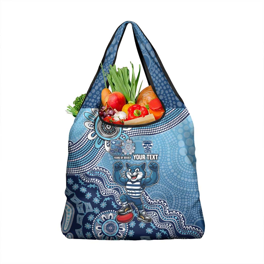 Personalized Geelong Cats Football Mascot Grocery Bag Aboriginal Dot Art Style Vibrant Indigenous Pattern Design