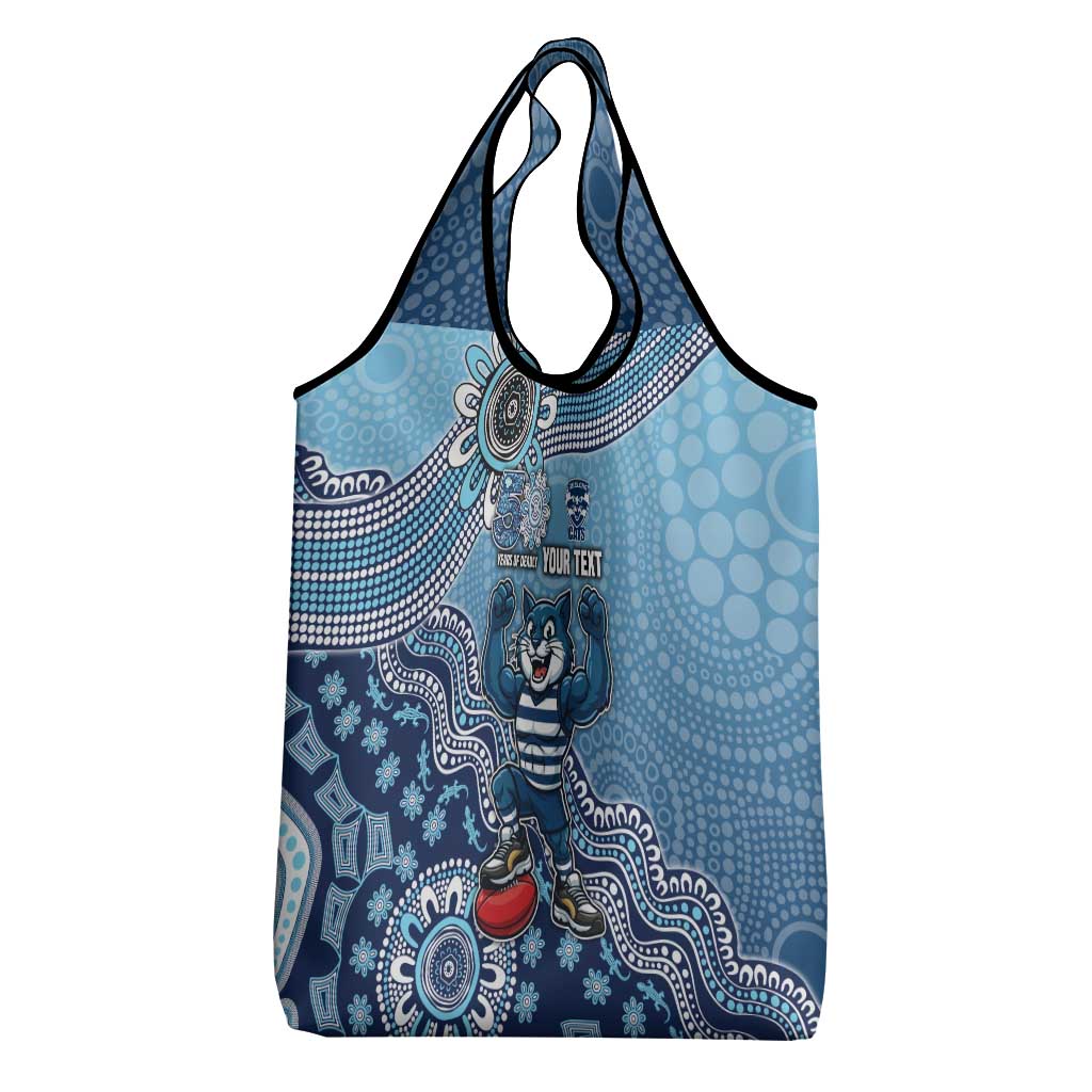 Personalized Geelong Cats Football Mascot Grocery Bag Aboriginal Dot Art Style Vibrant Indigenous Pattern Design