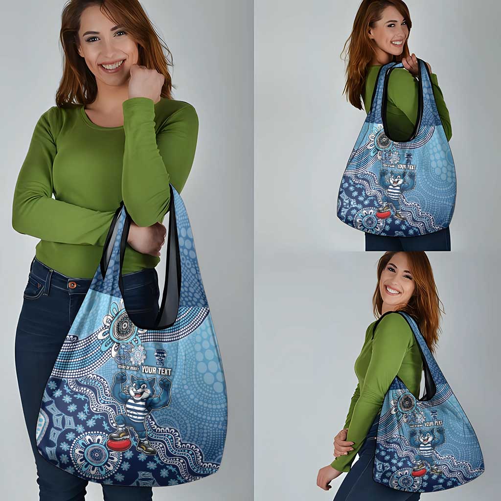 Personalized Geelong Cats Football Mascot Grocery Bag Aboriginal Dot Art Style Vibrant Indigenous Pattern Design