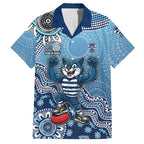 Personalized Geelong Cats Football Mascot Hawaiian Shirt Aboriginal Dot Art Style Vibrant Indigenous Pattern Design