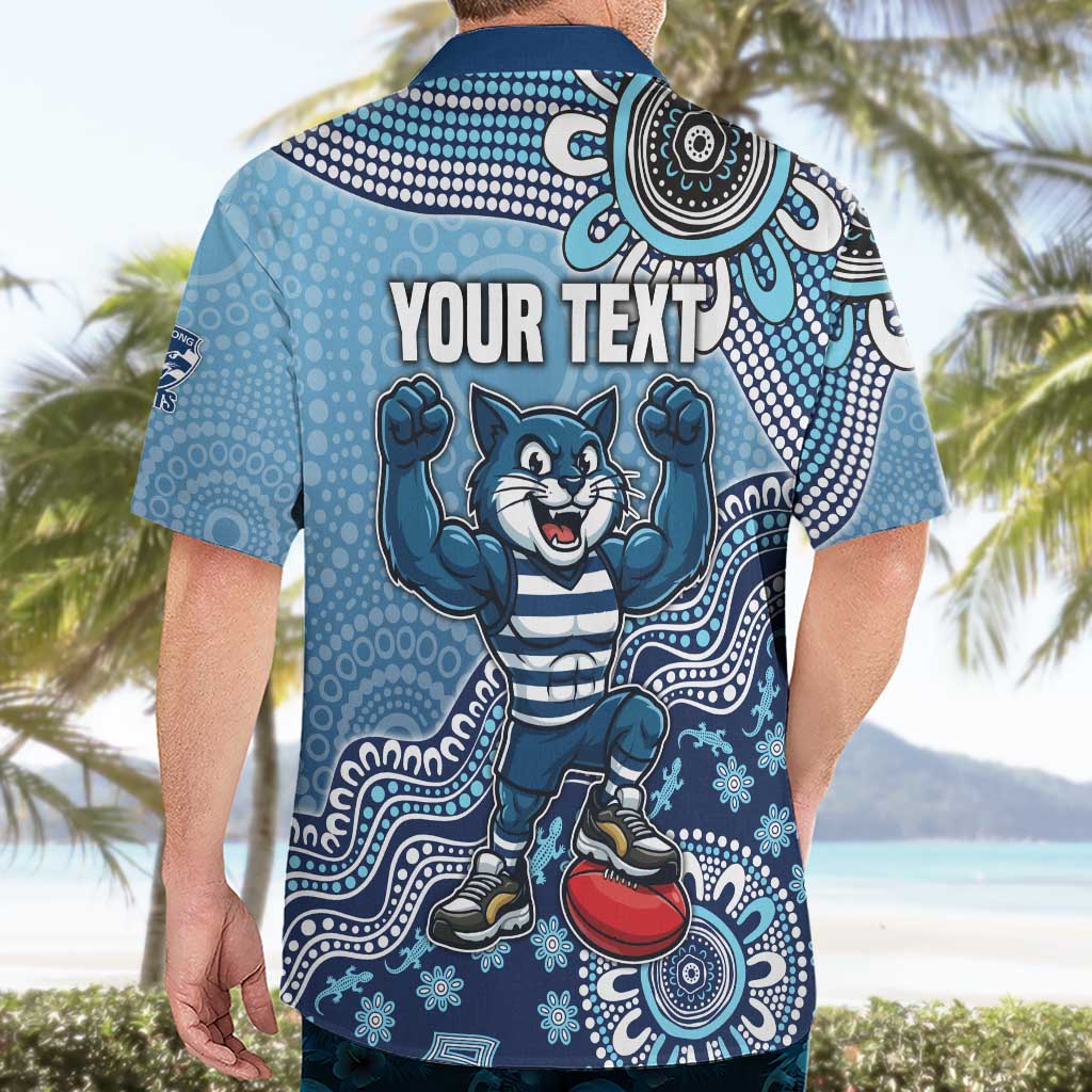 Personalized Geelong Cats Football Mascot Hawaiian Shirt Aboriginal Dot Art Style Vibrant Indigenous Pattern Design