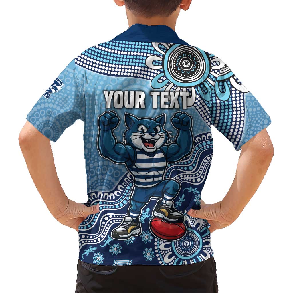 Personalized Geelong Cats Football Mascot Hawaiian Shirt Aboriginal Dot Art Style Vibrant Indigenous Pattern Design