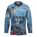 Personalized Geelong Cats Football Mascot Hockey Jersey Aboriginal Dot Art Style Vibrant Indigenous Pattern Design