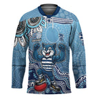 Personalized Geelong Cats Football Mascot Hockey Jersey Aboriginal Dot Art Style Vibrant Indigenous Pattern Design