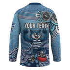 Personalized Geelong Cats Football Mascot Hockey Jersey Aboriginal Dot Art Style Vibrant Indigenous Pattern Design