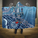 Personalized Geelong Cats Football Mascot Hooded Blanket Aboriginal Dot Art Style Vibrant Indigenous Pattern Design