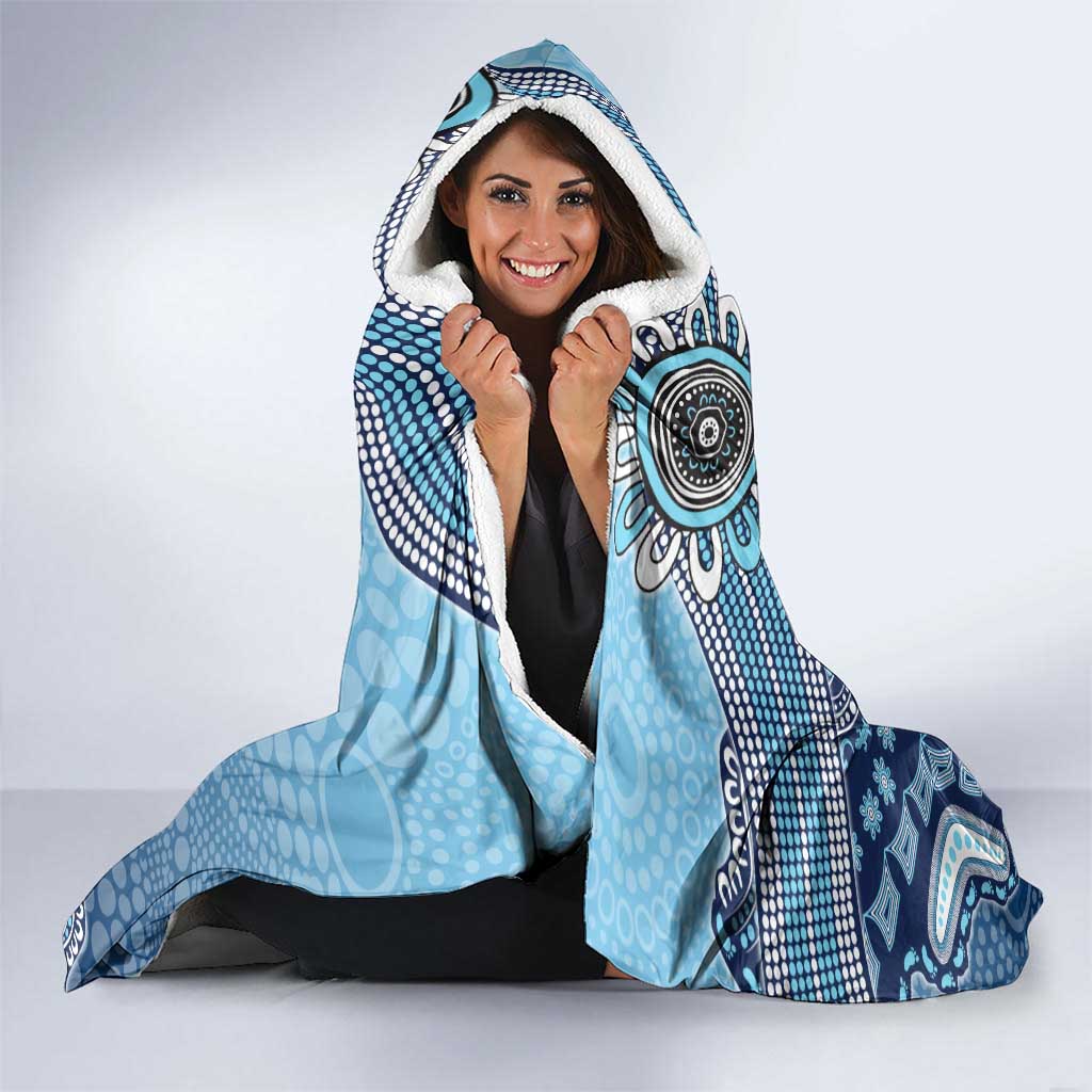 Personalized Geelong Cats Football Mascot Hooded Blanket Aboriginal Dot Art Style Vibrant Indigenous Pattern Design