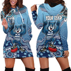 Personalized Geelong Cats Football Mascot Hoodie Dress Aboriginal Dot Art Style Vibrant Indigenous Pattern Design