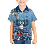 Personalized Geelong Cats Football Mascot Kid Hawaiian Shirt Aboriginal Dot Art Style Vibrant Indigenous Pattern Design