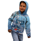 Personalized Geelong Cats Football Mascot Kid Hoodie Aboriginal Dot Art Style Vibrant Indigenous Pattern Design