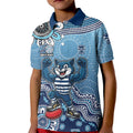 Personalized Geelong Cats Football Mascot Kid Polo Shirt Aboriginal Dot Art Style Vibrant Indigenous Pattern Design
