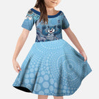 Personalized Geelong Cats Football Mascot Kid Short Sleeve Dress Aboriginal Dot Art Style Vibrant Indigenous Pattern Design
