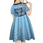 Personalized Geelong Cats Football Mascot Kid Short Sleeve Dress Aboriginal Dot Art Style Vibrant Indigenous Pattern Design