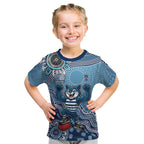 Personalized Geelong Cats Football Mascot Kid T Shirt Aboriginal Dot Art Style Vibrant Indigenous Pattern Design