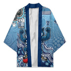Personalized Geelong Cats Football Mascot Kimono Aboriginal Dot Art Style Vibrant Indigenous Pattern Design