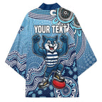 Personalized Geelong Cats Football Mascot Kimono Aboriginal Dot Art Style Vibrant Indigenous Pattern Design