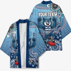 Personalized Geelong Cats Football Mascot Kimono Aboriginal Dot Art Style Vibrant Indigenous Pattern Design