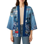 Personalized Geelong Cats Football Mascot Kimono Aboriginal Dot Art Style Vibrant Indigenous Pattern Design