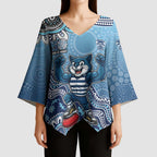 Personalized Geelong Cats Football Mascot Kimono Sleeve Blouse Aboriginal Dot Art Style Vibrant Indigenous Pattern Design