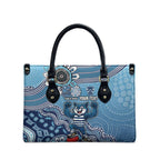 Personalized Geelong Cats Football Mascot Leather Bag Aboriginal Dot Art Style Vibrant Indigenous Pattern Design