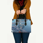 Personalized Geelong Cats Football Mascot Leather Bag Aboriginal Dot Art Style Vibrant Indigenous Pattern Design